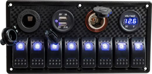 Панель бортового питания 8 переключателей, USB зарядка, розетка, вольтметр, прикуриватель