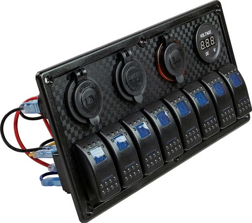 Панель бортового питания 8 переключателей, USB зарядка, розетка, вольтметр, прикуриватель