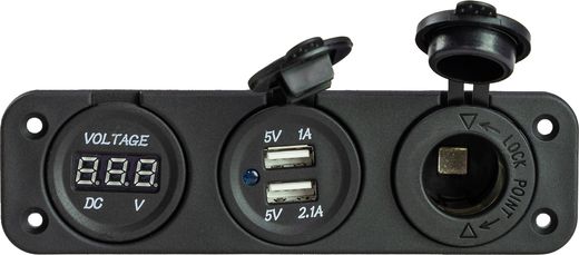 Панель с USB-разъемом 5в 2.1А, прикуривателем и вольтметром