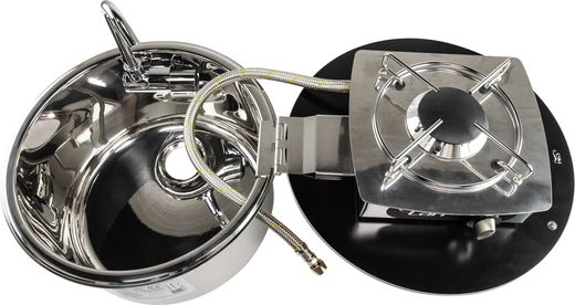 Плита газовая с мойкой и краном, стеклянная крышка, CAN, LC1701-S