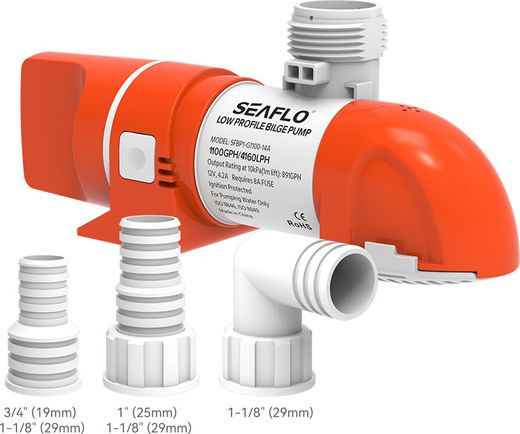 Помпа осушительная автоматическая низкопрофильная, 24 В, 1100GPH (4163 л/ч), SeaFlo