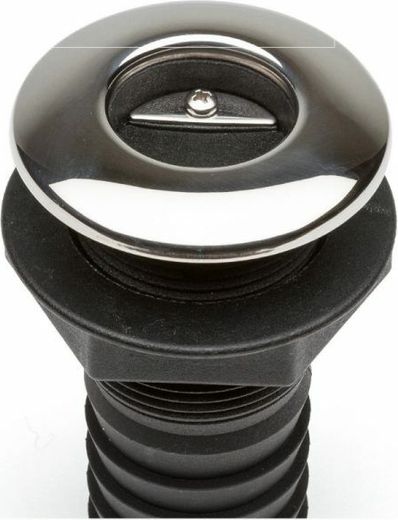 Разъем водосброса пластиковый с крышкой из нержавеющей стали и обратным клапаном под шланг 25 мм, черный