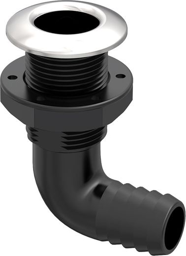 Разъем водосброса угловой с обратным клапаном под шланг 29 мм и крышкой из нержавеющей стали, черный