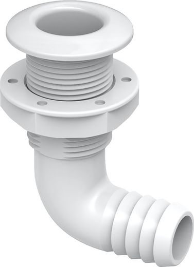 Разъем водосброса угловой с обратным клапаном под шланг 32 мм, белый