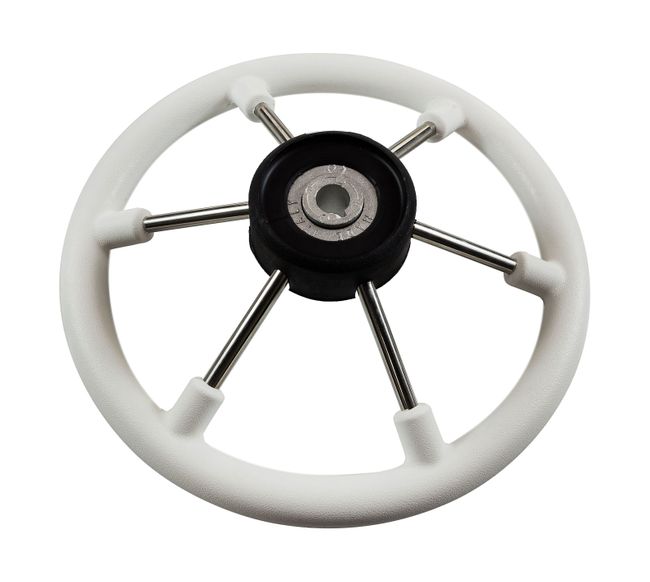 Рулевое колесо LEADER PLAST белый обод серебряные спицы д. 330 мм