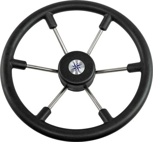 Рулевое колесо LEADER TANEGUM черный обод серебряные спицы д. 360 мм