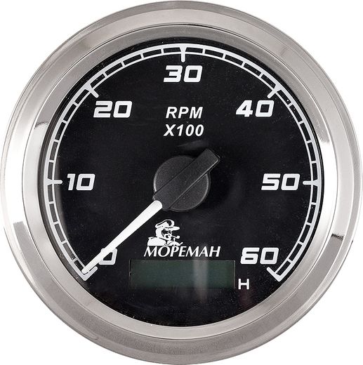 Тахометр 0-6000 об/мин со счетчиком моточасов, черный циферблат, нержавеющий ободок
