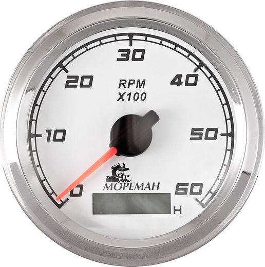 Тахометр со счетчиком моточасов, 6000 об/мин, белый циферблат