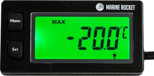 Тахометр универсальный со счетчиком моточасов, датчиком температуры, вольтметром, подсветкой, сменная батарейка