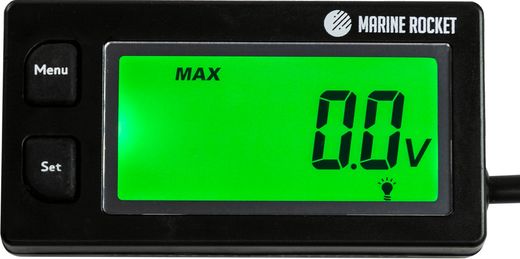 Тахометр универсальный со счетчиком моточасов, датчиком температуры, вольтметром, подсветкой, сменная батарейка