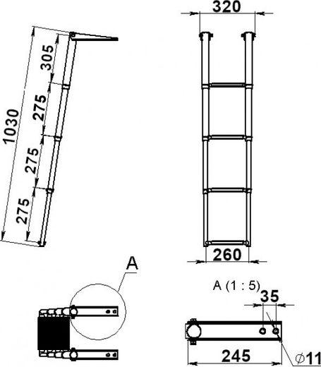Трап складной/телескопический 4 ступени, серые ступени