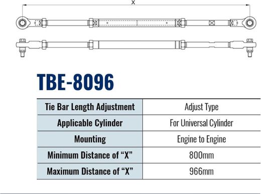 Тяга рулевая для соединения 2 моторов TBE-8096 (800-966 мм), Sea First