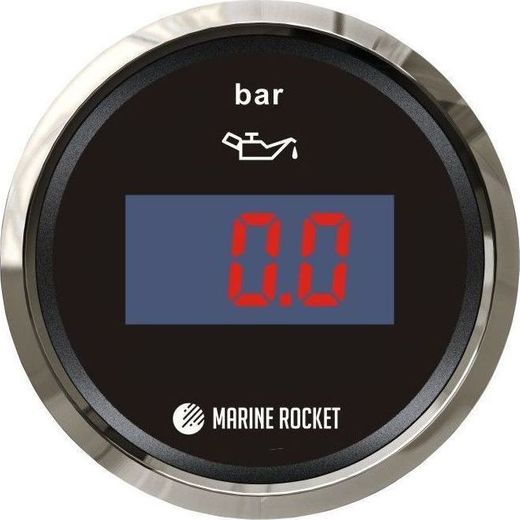 Указатель давления масла цифровой 0-5 бар, белый циферблат, нержавеющий ободок, д. 52 мм, Marine Rocket