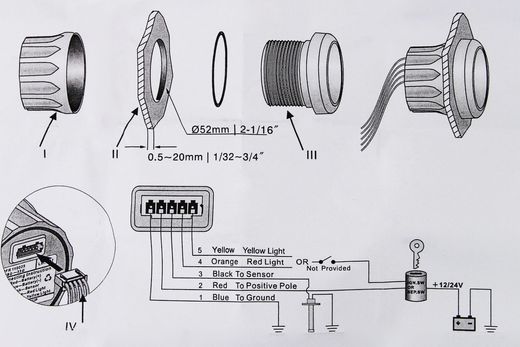 Указатель угла поворота руля, черный циферблат, нерж. ободок, д. 52 мм, 87-900 Ом
