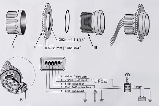 Указатель угла поворота руля, белый циферблат, нерж. ободок, д. 52 мм, 87-900 Ом