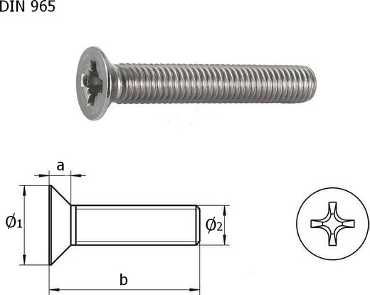 Винт с потайной головкой и крестообразным шлицем А4 DIN965 М5х18 упаковка 1/10