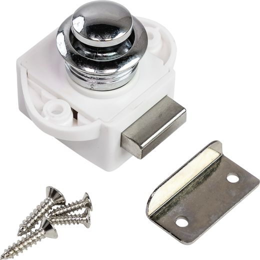 Замок дверной врезной, хромированный, белый корпус, D26мм