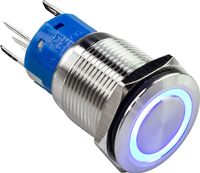 Кнопка без фиксации, подсветка синяя, 12 В,