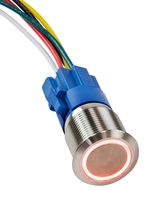 Кнопка без фиксации в комплекте с контактным разъемом, 12/24 В 5А, OFF-(ON) 5P, D22 красная подсветка