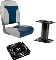 Кресло складное мягкое ECONOMY с высокой спинкой, серый/синий на стойке с вращающимся основанием